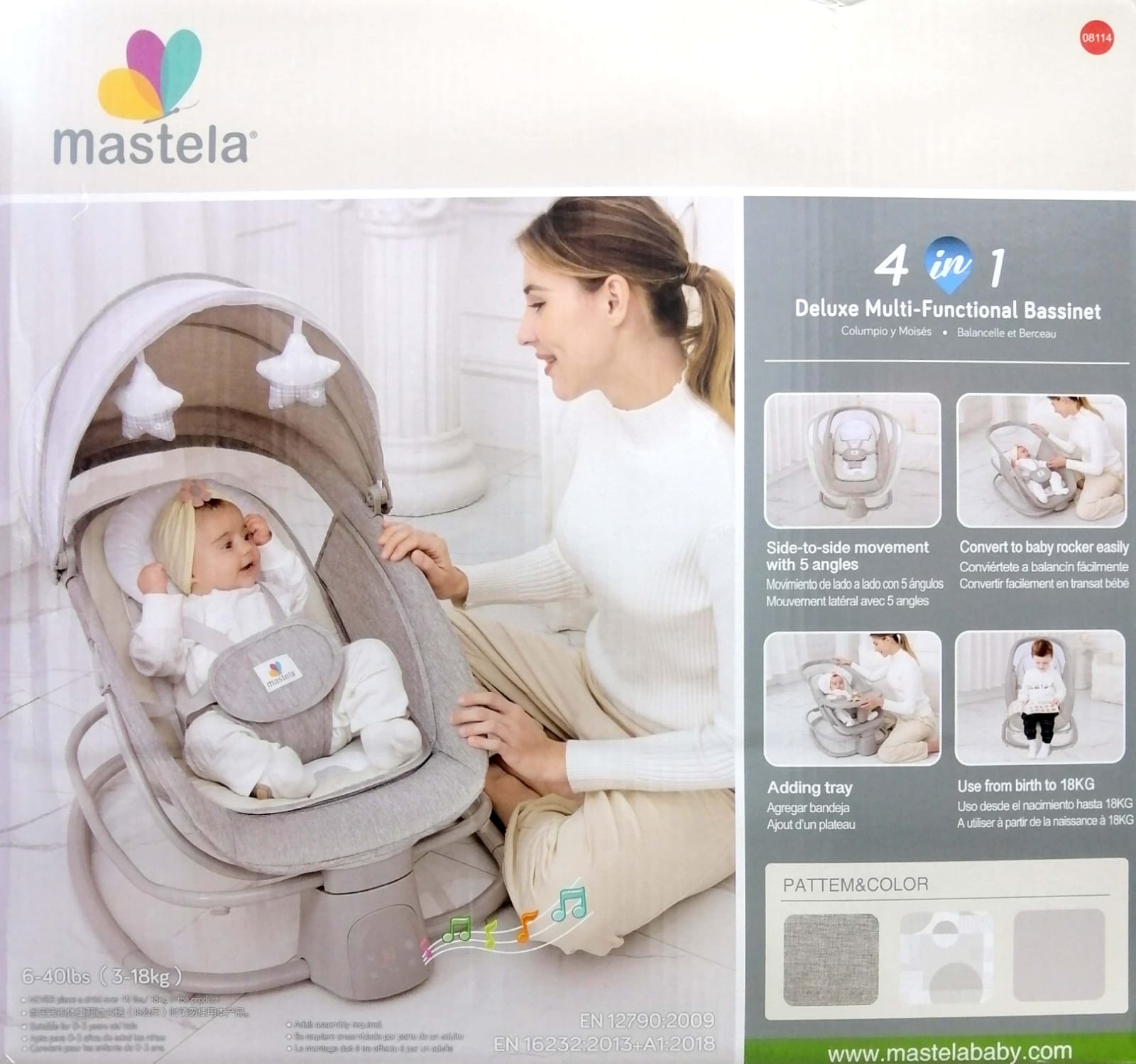 8114-1 Mastela 4 In 1 Multifunctional Electric Baby Swing Bassinet With Dining Tray 18Kg - Image 3
