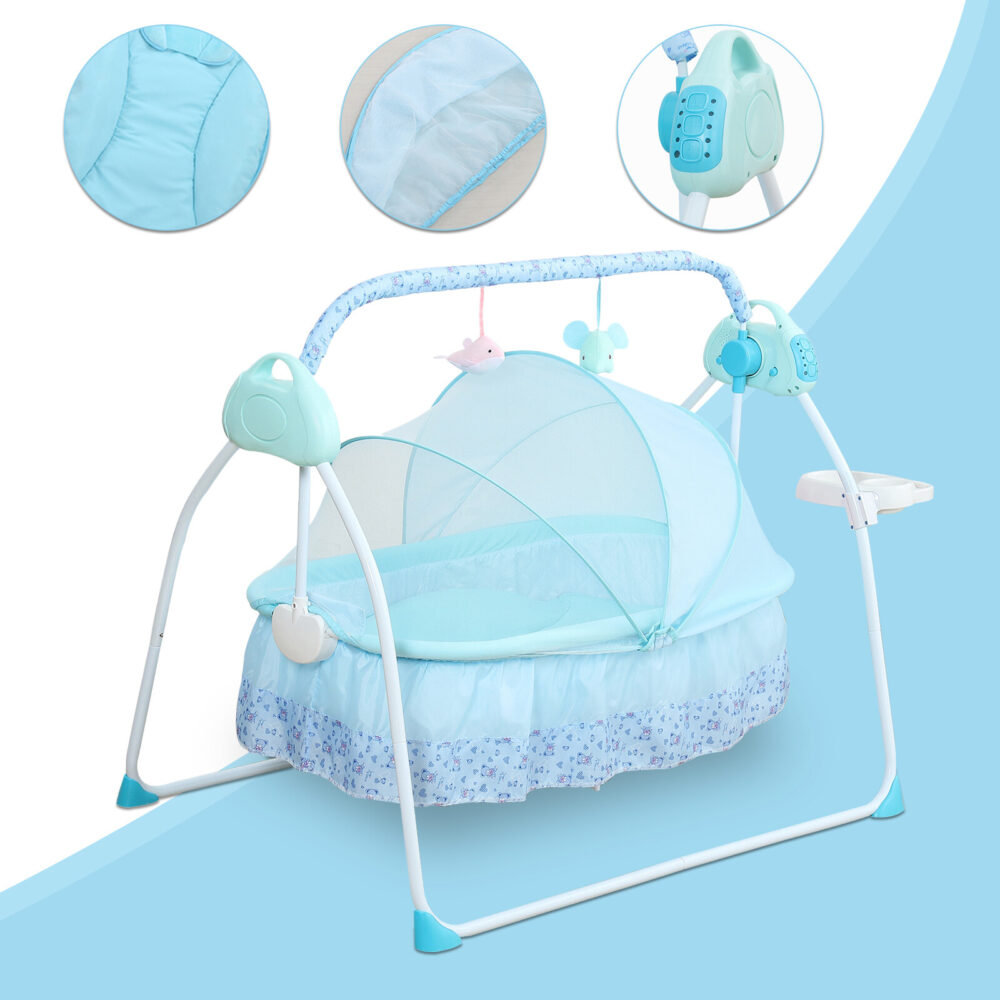 Electric Auto-Swing Baby Crib Cradle Infant Music Basket Sleeping Bed +Bluetooth - Image 1